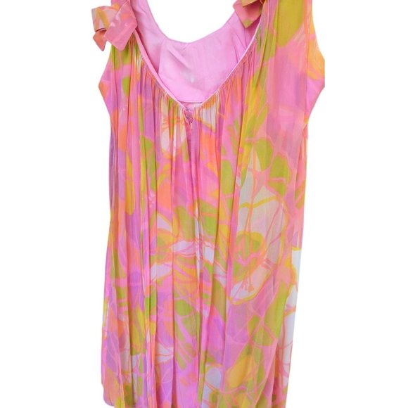 Dress 1960-75 Go Go Union Made Pink Green Psychedelic Bows Flowy - Picture 13 of 15
